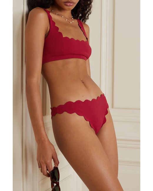 Marysia Swim Red North Reversible Scalloped Seersucker Bikini Briefs