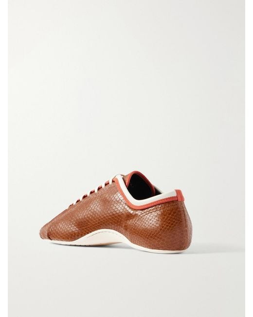 Dries Van Noten Brown Snake-Effect Leather Sneakers