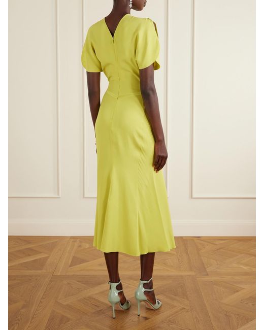Victoria Beckham Yellow Bela Gathered Satin Midi Dress