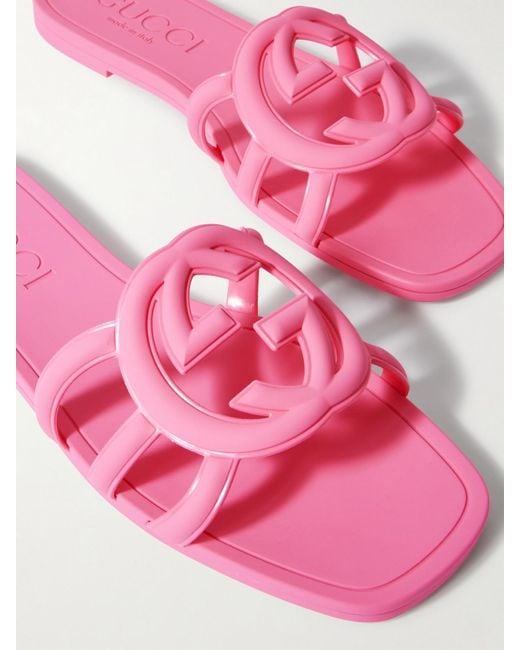 Gucci Pink Interlocking G Slide Sandal, Rubber