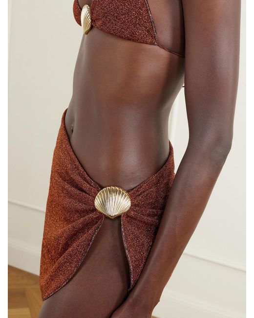 Oseree Brown Lumière Metallic Embellished Lurex Pareo