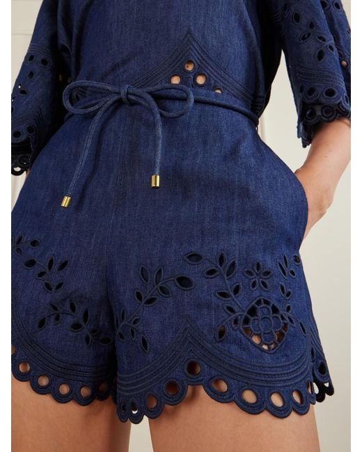 Zimmermann Blue Mahon Broderie Anglaise Denim Shorts