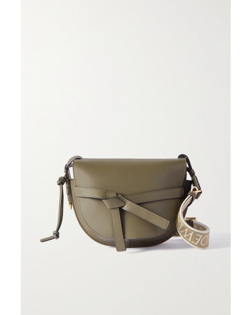 Loewe Gate Small Canvas Jacquardtrimmed Leather Shoulder Bag in Green