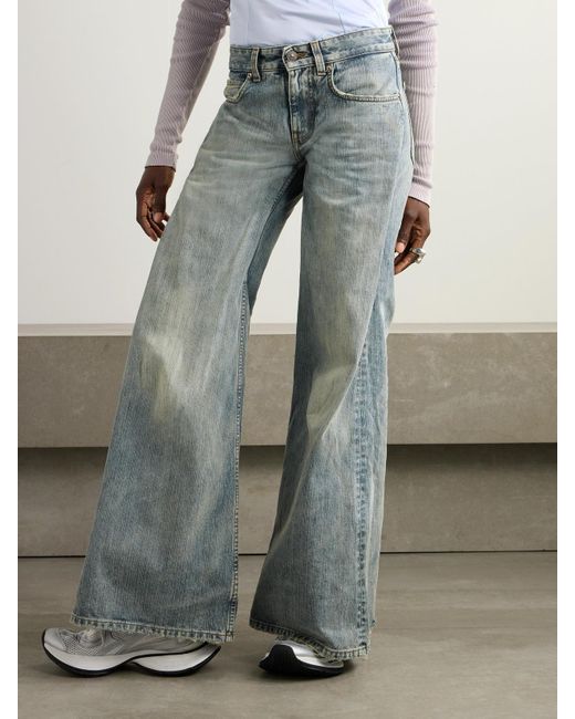 Balenciaga Blue Distressed Mid-Rise Wide-Leg Jeans