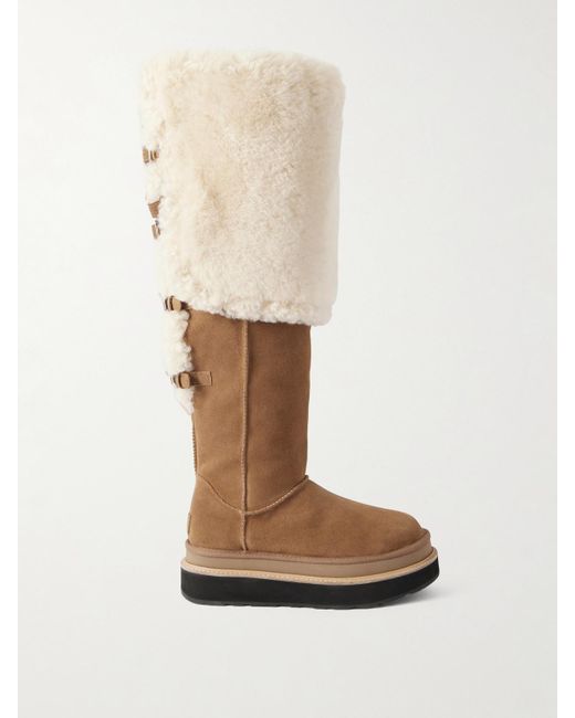 Ugg White Sacai Buckle-Embellished Shearling Over-The-Knee Boots