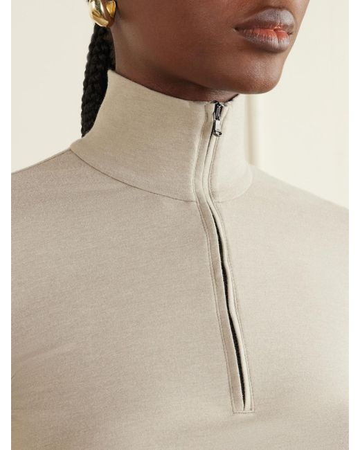 James Perse White Cropped Cotton-Blend Half-Zip Top