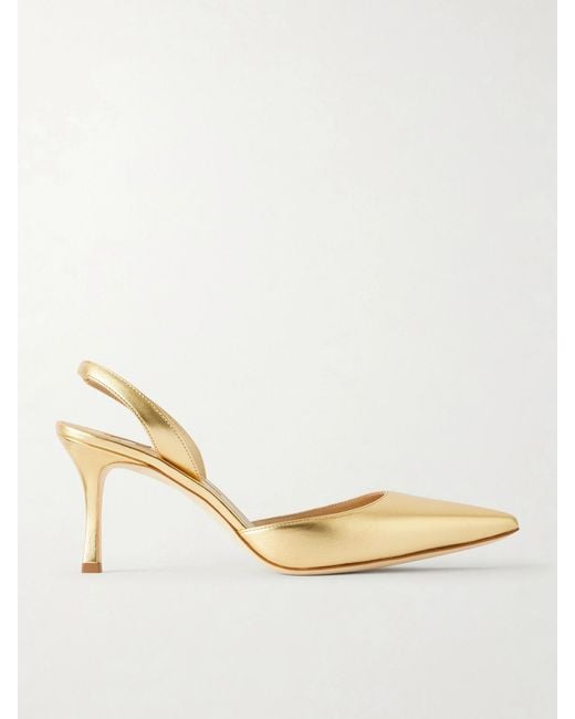 Manolo Blahnik Natural Carolyne 50 Metallic Leather Slingback Pumps