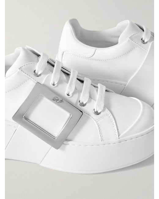 Roger Vivier White Viv' Skate Embellished Leather Sneakers