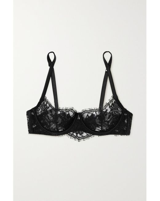COCO DE MER Seraphine Leavers Lace, Tulle And Satin Soft-cup Triangle Bra -  Black