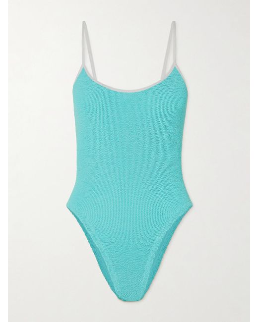 Hunza G Blue Pamela Seersucker Swimsuit
