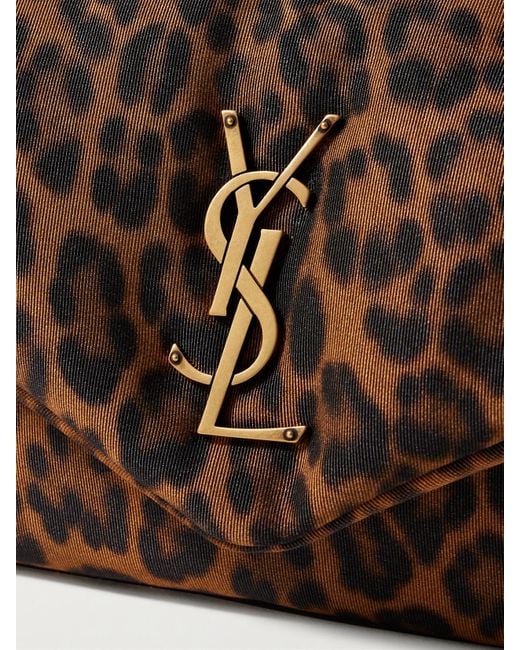 Saint Laurent Brown Calypso Kleine Schultertasche Aus Wattierter Faille Mit Leopardenprint