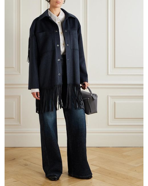 Twp Blue Midnight Cowboy Fringed Suede-Trimmed Cashmere Jacket