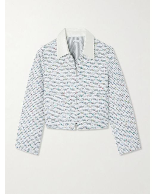 Thom Browne White Silk-Trimmed Sequined Tweed Down Jacket