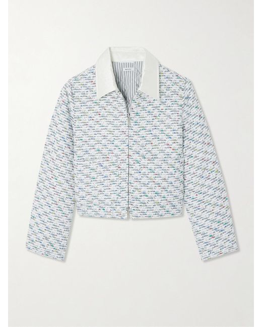 Thom Browne White Silk-Trimmed Sequined Tweed Down Jacket