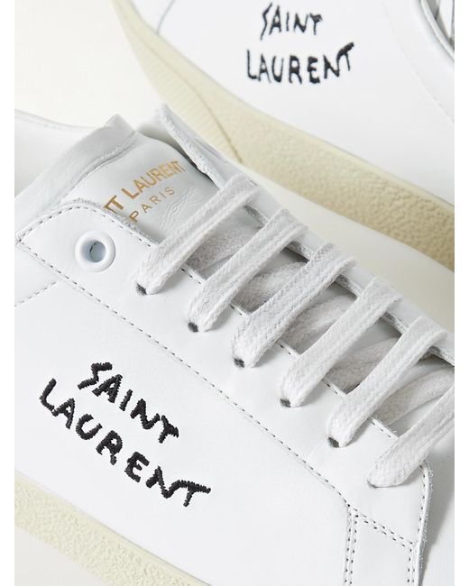 Saint Laurent White Court Classic Sl/06 Logo-Embroidered Leather Sneakers