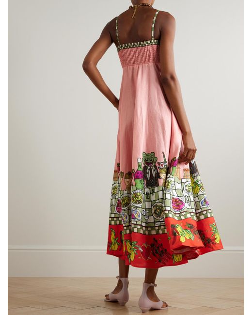 ALÉMAIS White Contessa Printed Linen Midi Dress