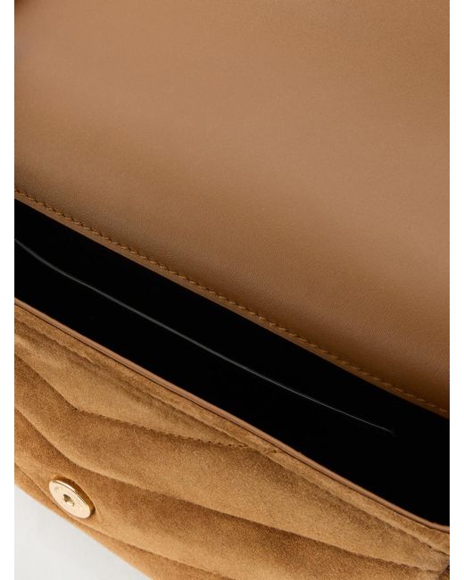 Saint Laurent Brown Loulou Cassandre Embellished Suede Shoulder Bag