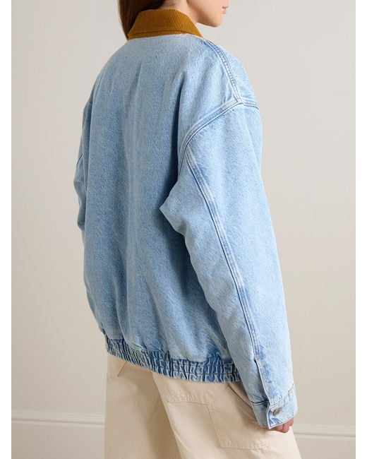 Mother Blue The Super Sizer Corduroy-Trimmed Appliquéd Denim Jacket
