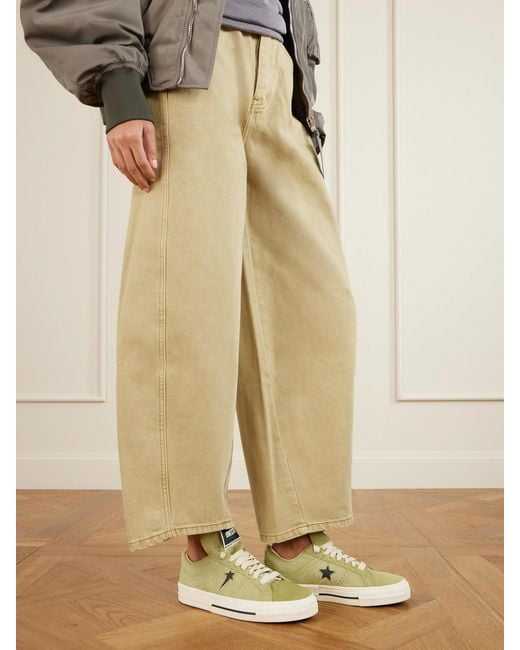 Rick Owens Green Converse Onestr Leather-Trimmed Cow Hair Sneakers