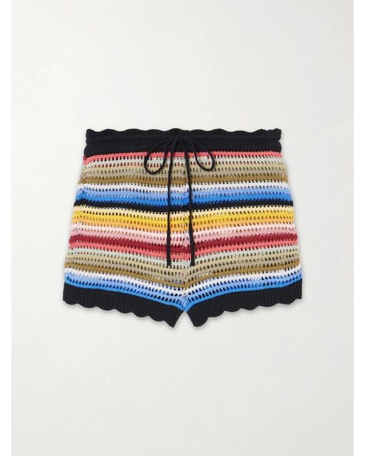Alix Of Bohemia Blue Shea Striped Crocheted Cotton Shorts