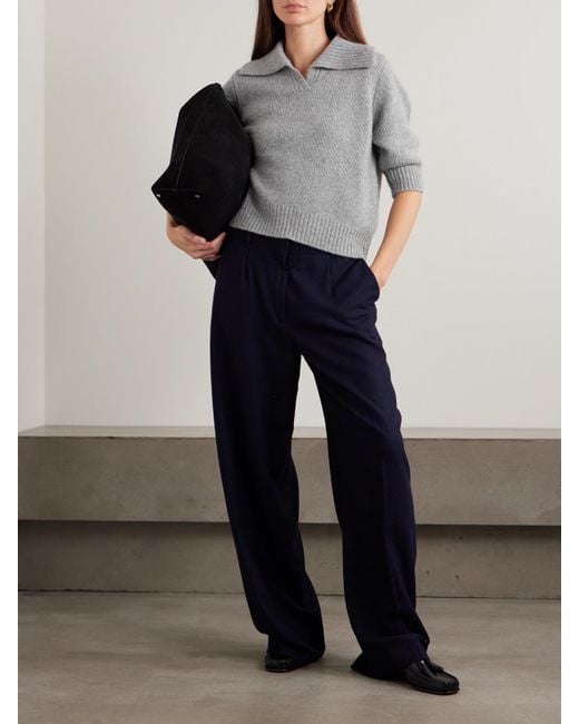 Lisa Yang Gray Lailai Cashmere And Silk-Blend Polo Sweater