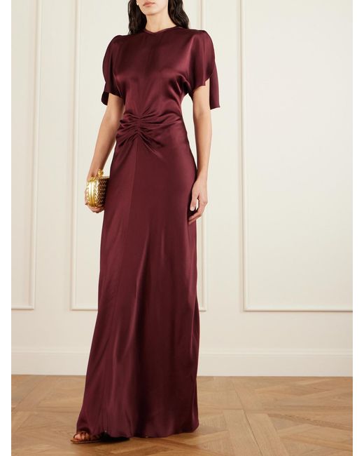 Victoria Beckham Red Isabella Ruched Satin Gown