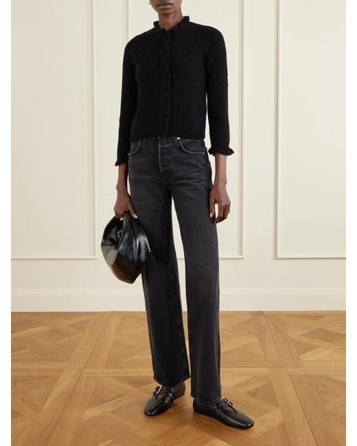 Doen Blue Claudie Ruffled Pointelle-Knit Alpaca And Wool-Blend Cardigan