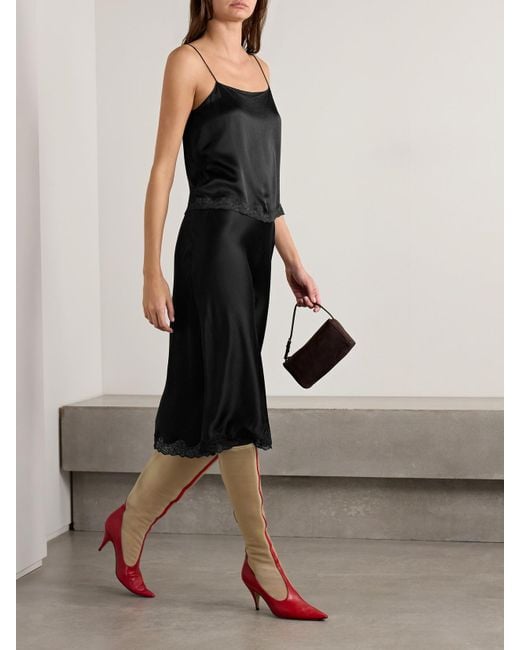 The Row Black Kilari Cotton-Blend Lace-Trimmed Silk-Charmeuse Camisole