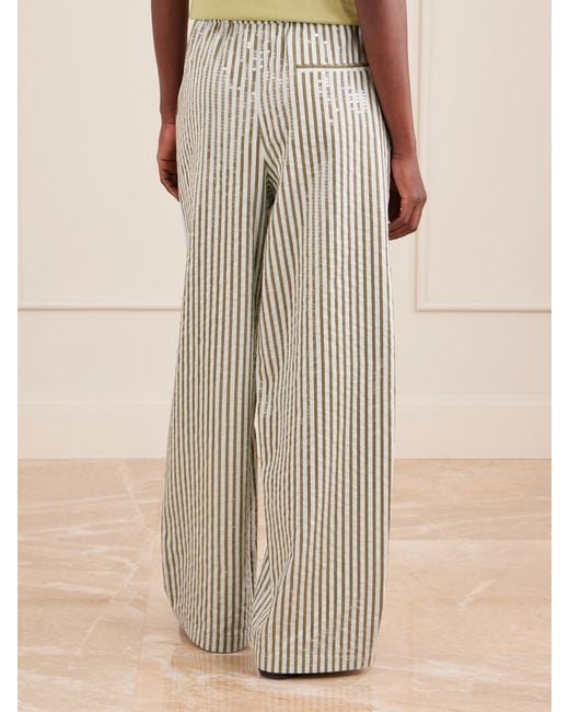 Twp White Pj Sequin-Trimmed Striped Cotton-Blend Wide-Leg Drawstring Pants