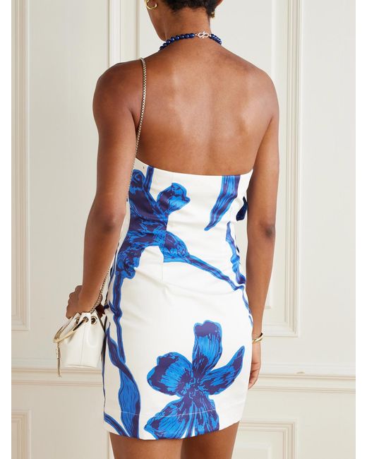 ANDRES OTALORA Blue Appliquéd Cotton-Blend Twill Mini Dress