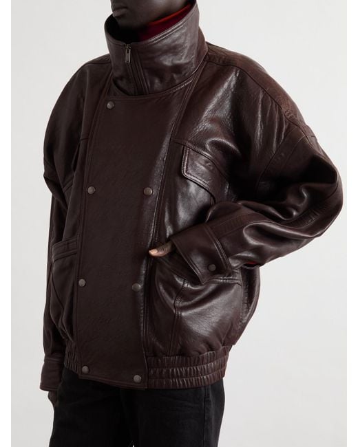 Saint Laurent Black Oversized Double-Breasted Paneled Leather Jacket