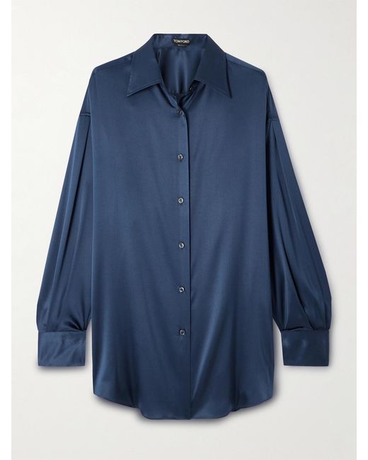 Tom Ford Blue Oversized Stretch-Silk Satin Shirt