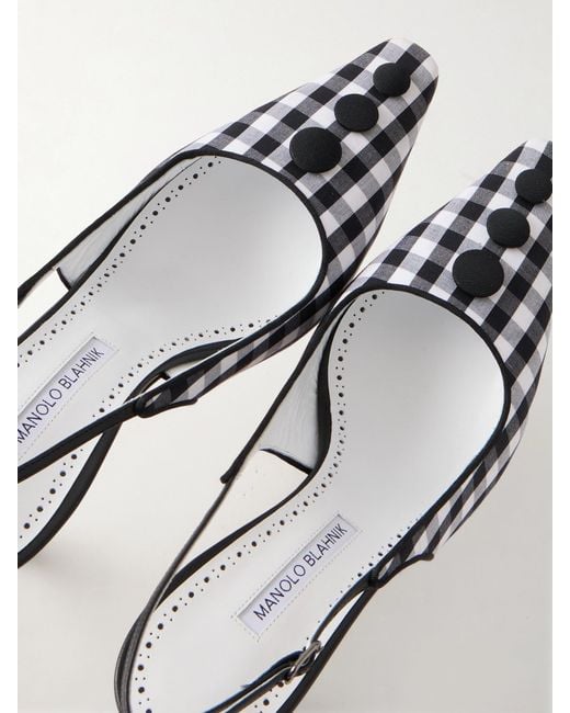 Manolo Blahnik White Alexa 90 Embellished Gingham Woven Pumps