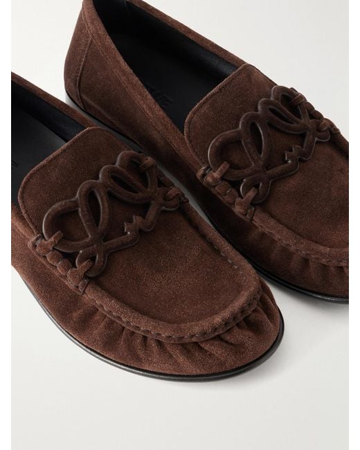 Loewe Brown Double L Suede Loafers