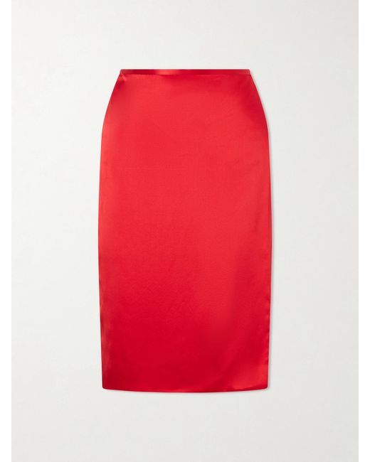Aflalo Red Rixa Satin Wrap Midi Skirt