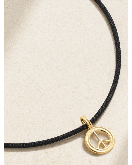 STONE AND STRAND Natural Large Peace 14-Karat And Cord Choker