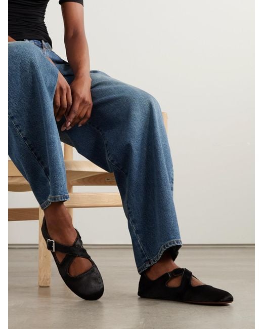Alaïa Black Criss Cross Leather-Trimmed Calf Hair Ballet Flats
