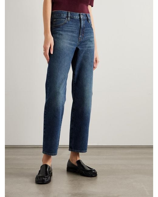 FRAME Blue The Hang Cropped Mid-Rise Straight-Leg Jeans