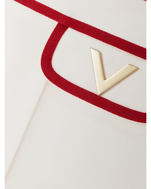 Valentino Garavani White Hose Mit Weitem Bein Aus Einer Woll-Seidenmischung Mit Verzierungen