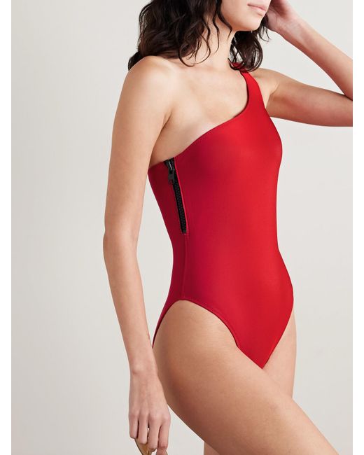 Lisa Marie Fernandez Red Arden One-Shoulder Neoprene Swimsuit