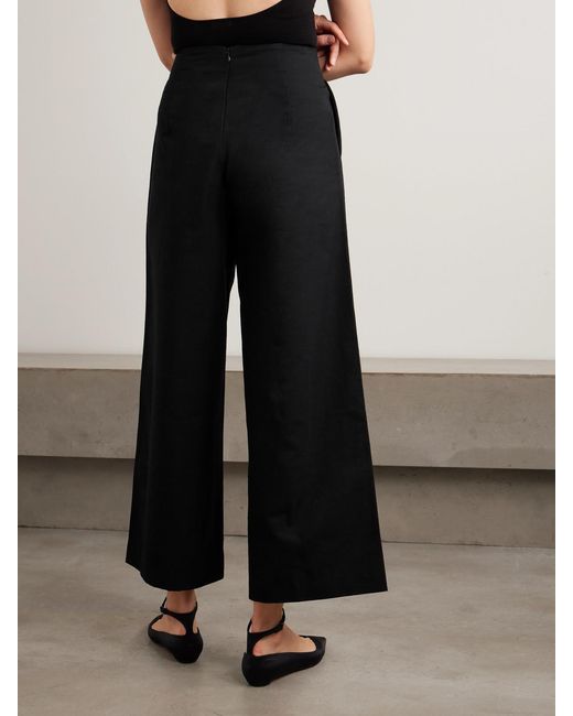 D'Estree Black Martha Linear Cotton-Faille Wide-Leg Pants