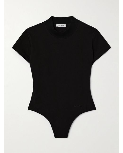 Alaïa Black Embroidered Stretch-Cotton Jersey Bodysuit