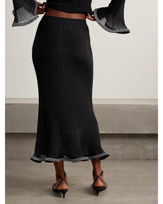 Jonathan Simkhai Black Brighton Crystal-Embellished Metallic Ribbed-Knit Maxi Skirt