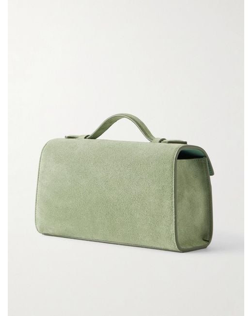 SAVETTE Green Symmetry Pochette Suede Top Handle Bag
