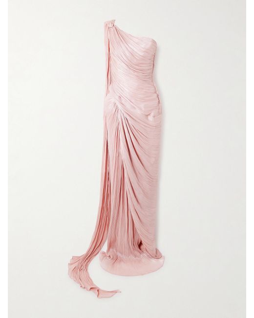 Marmar Halim Pink Roseya Asymmetric Draped Silk-Satin Gown