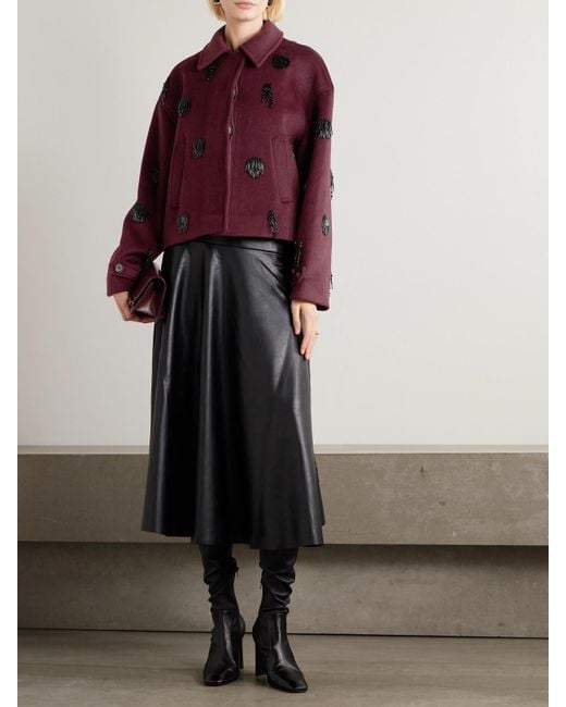 Jonathan Simkhai Red Katya Bead-Embellished Wool-Blend Jacket