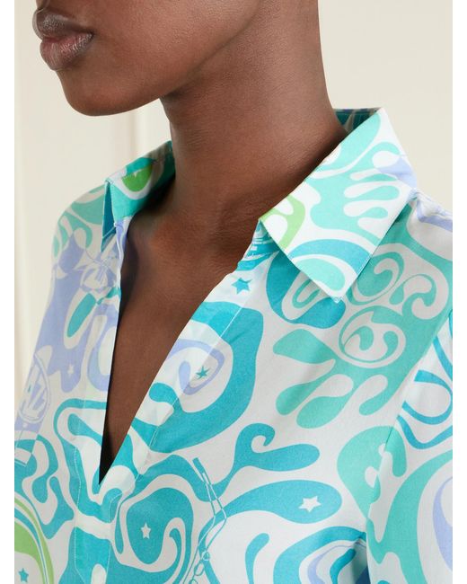 Emporio Sirenuse Blue Jia Printed Silk Shirt