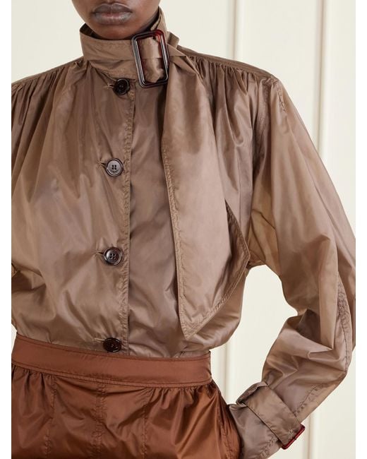 Saint Laurent Brown Tie-Detailed Gathered Shell Shirt