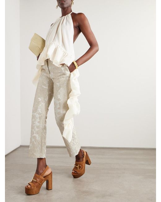 LaDoubleJ White 24/7 Cropped Brocade Bootcut Pants