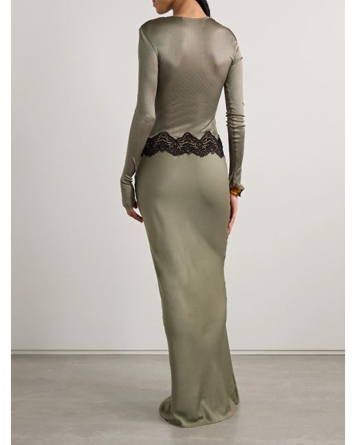 Christopher Esber Cutout Twist-Front Lace-Trimmed Ribbed-Knit And Crepe Gown  in Green | Lyst UK